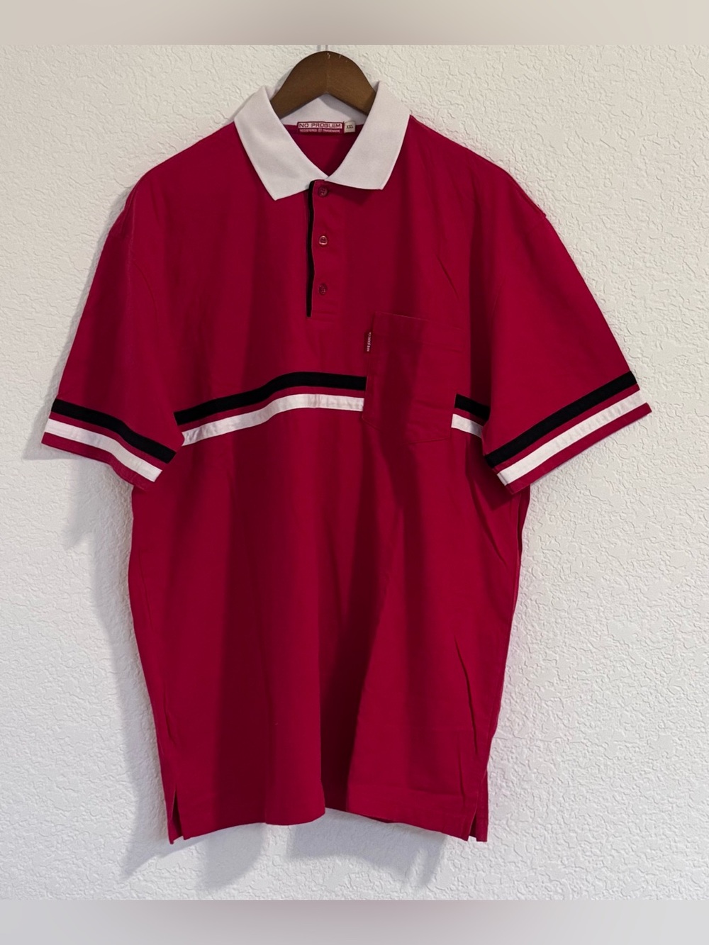 Men's Red Polo with Contrast Collar and Stripe Detail